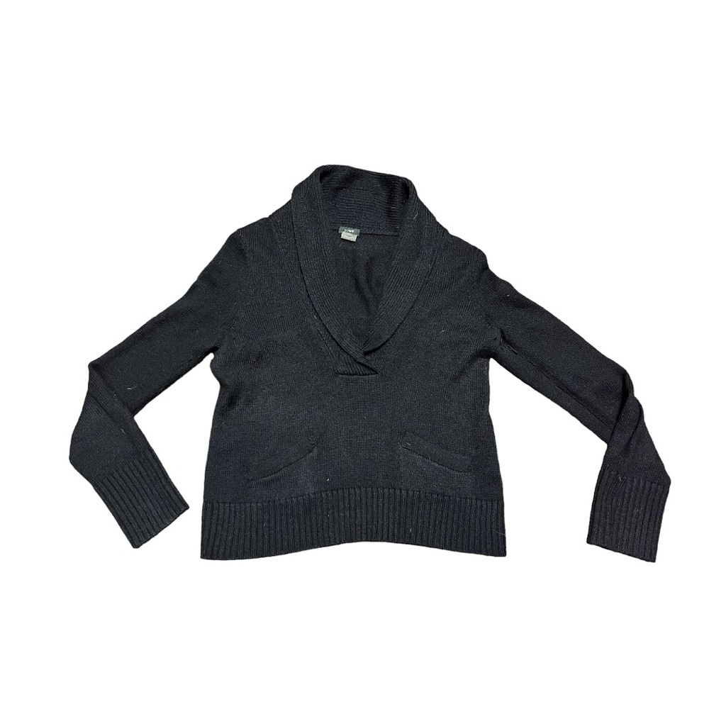 J. Crew Alpaca and Merino wool black cowl neck sweater front pockets size Large